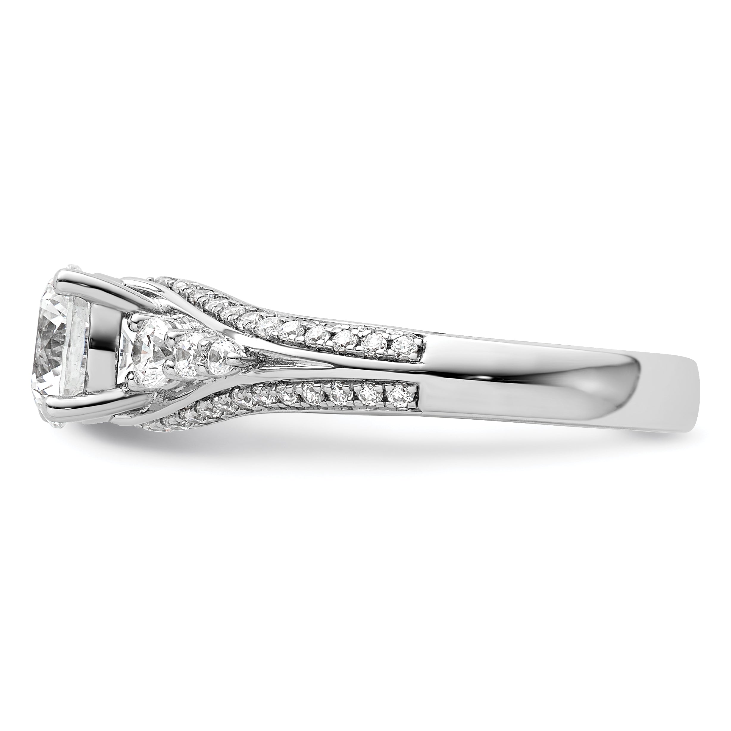 14k White Gold 1/2 carat Lab Grown Diamond VS/SI+ G+ 1 carat Center Round Semi Mount Channel Set Shared Prong Engagement Ring