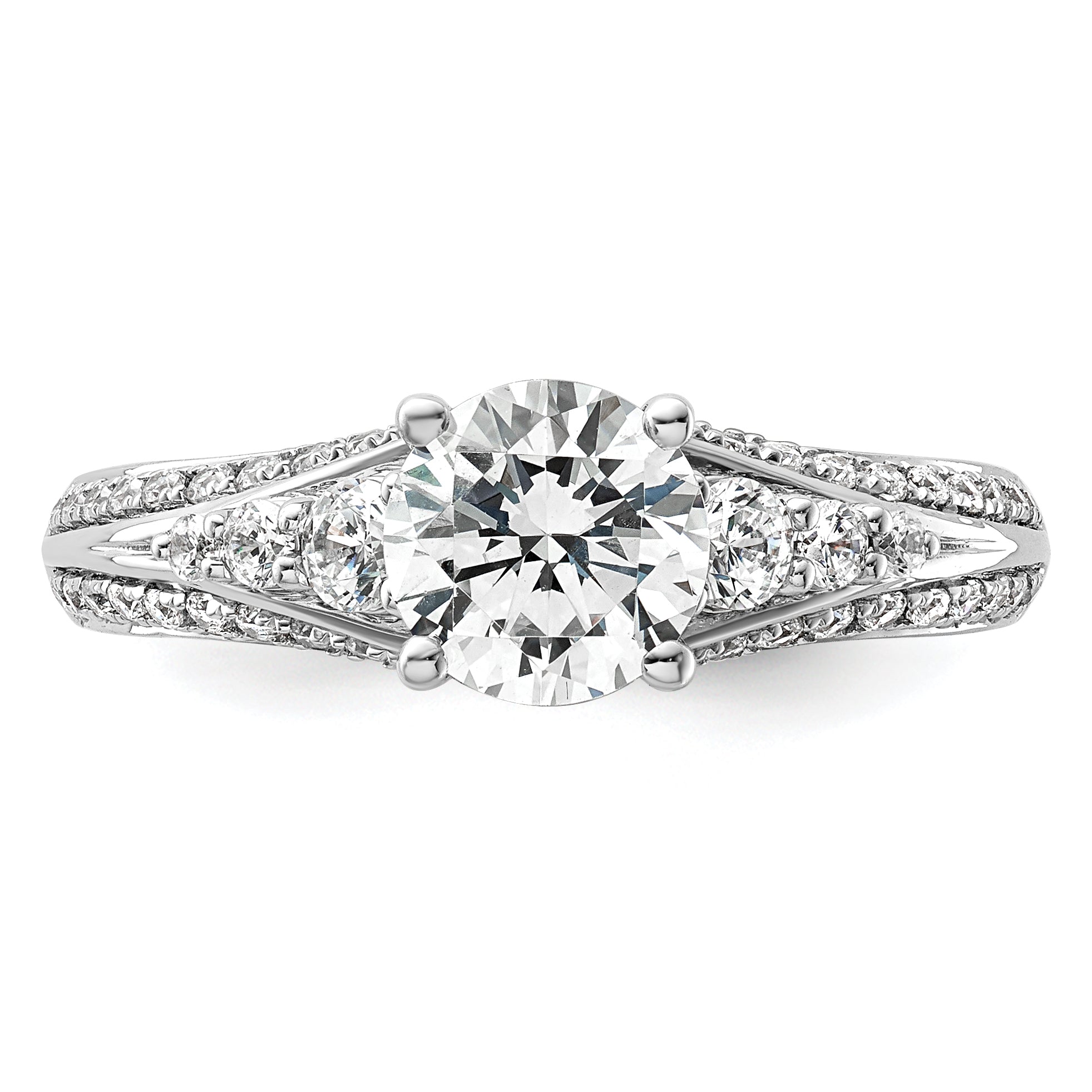 14k White Gold 1/2 carat Lab Grown Diamond VS/SI+ G+ 1 carat Center Round Semi Mount Channel Set Shared Prong Engagement Ring