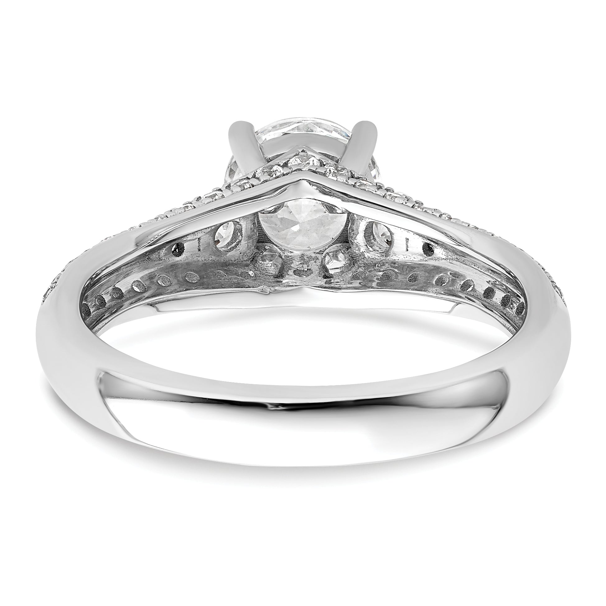 14k White Gold 1/2 carat Lab Grown Diamond VS/SI+ G+ 1 carat Center Round Semi Mount Channel Set Shared Prong Engagement Ring