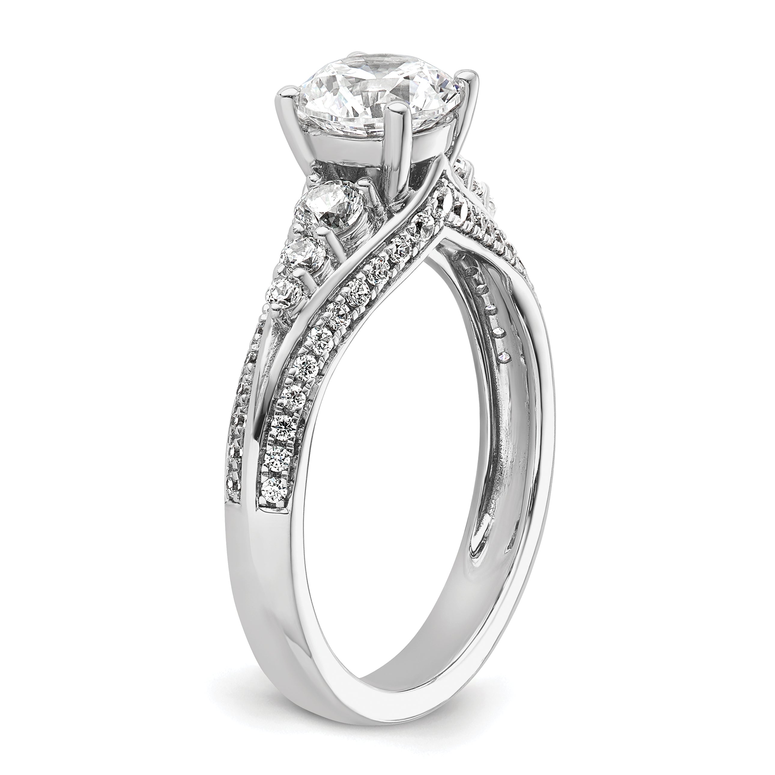 14k White Gold 1/2 carat Lab Grown Diamond VS/SI+ G+ 1 carat Center Round Semi Mount Channel Set Shared Prong Engagement Ring