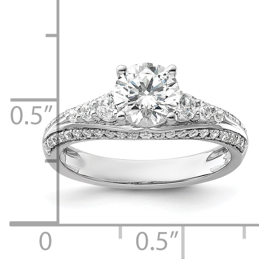 14k White Gold 1/2 carat Lab Grown Diamond VS/SI+ G+ 1 carat Center Round Semi Mount Channel Set Shared Prong Engagement Ring
