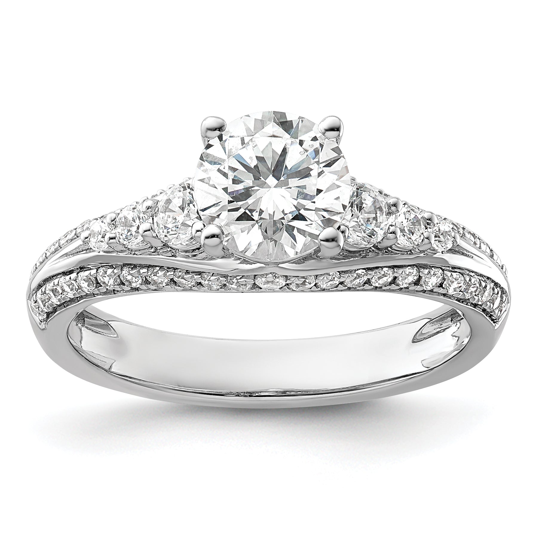 14k White Gold 1/2 carat Lab Grown Diamond VS/SI+ G+ 1 carat Center Round Semi Mount Channel Set Shared Prong Engagement Ring