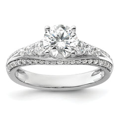 14k White Gold 1/2 carat Lab Grown Diamond VS/SI+ G+ 1 carat Center Round Semi Mount Channel Set Shared Prong Engagement Ring