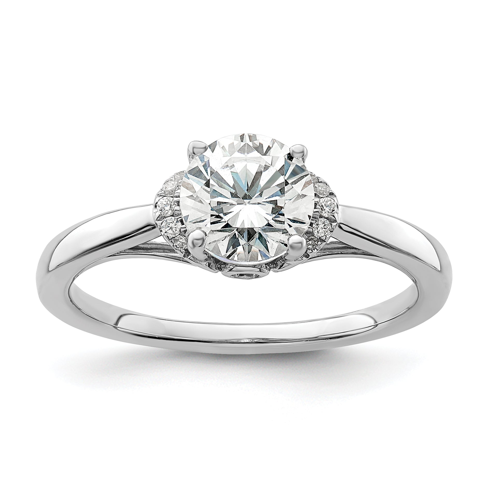 14k White Gold 1/20 carat Lab Grown Diamond VS/SI+ G+ 1 carat center Round Semi Mount Solitaire Engagement Ring Main image