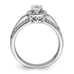 14k White Gold 5/8 carat Lab Grown Diamond VS/SI+ G+ 1/2 carat Center Round Semi Mount Halo Engagement Ring