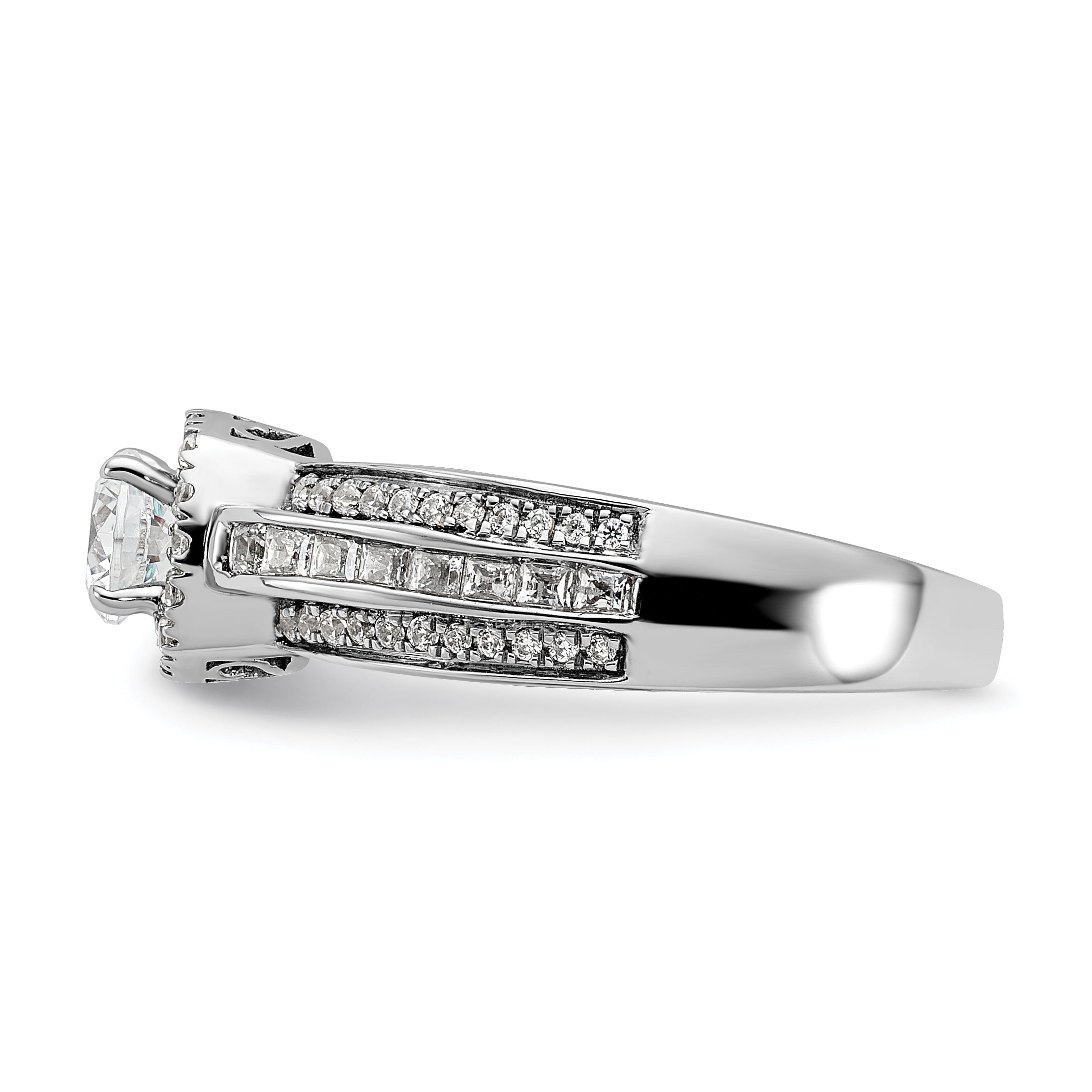 14k White Gold 5/8 carat Lab Grown Diamond VS/SI+ G+ 1/2 carat Center Round Semi Mount Halo Engagement Ring