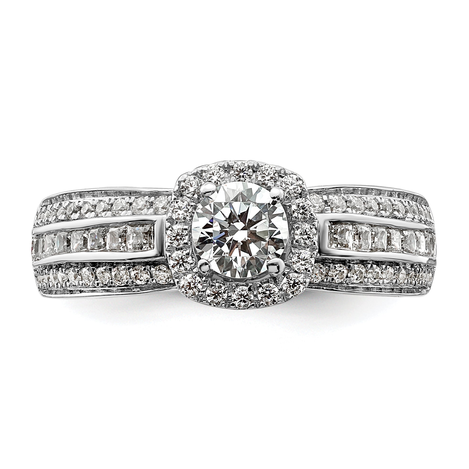 14k White Gold 5/8 carat Lab Grown Diamond VS/SI+ G+ 1/2 carat Center Round Semi Mount Halo Engagement Ring