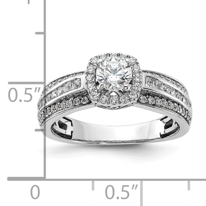 14k White Gold 5/8 carat Lab Grown Diamond VS/SI+ G+ 1/2 carat Center Round Semi Mount Halo Engagement Ring