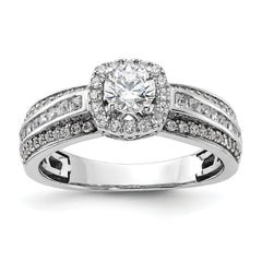 14k White Gold 5/8 carat Lab Grown Diamond VS/SI+ G+ 1/2 carat Center Round Semi Mount Halo Engagement Ring