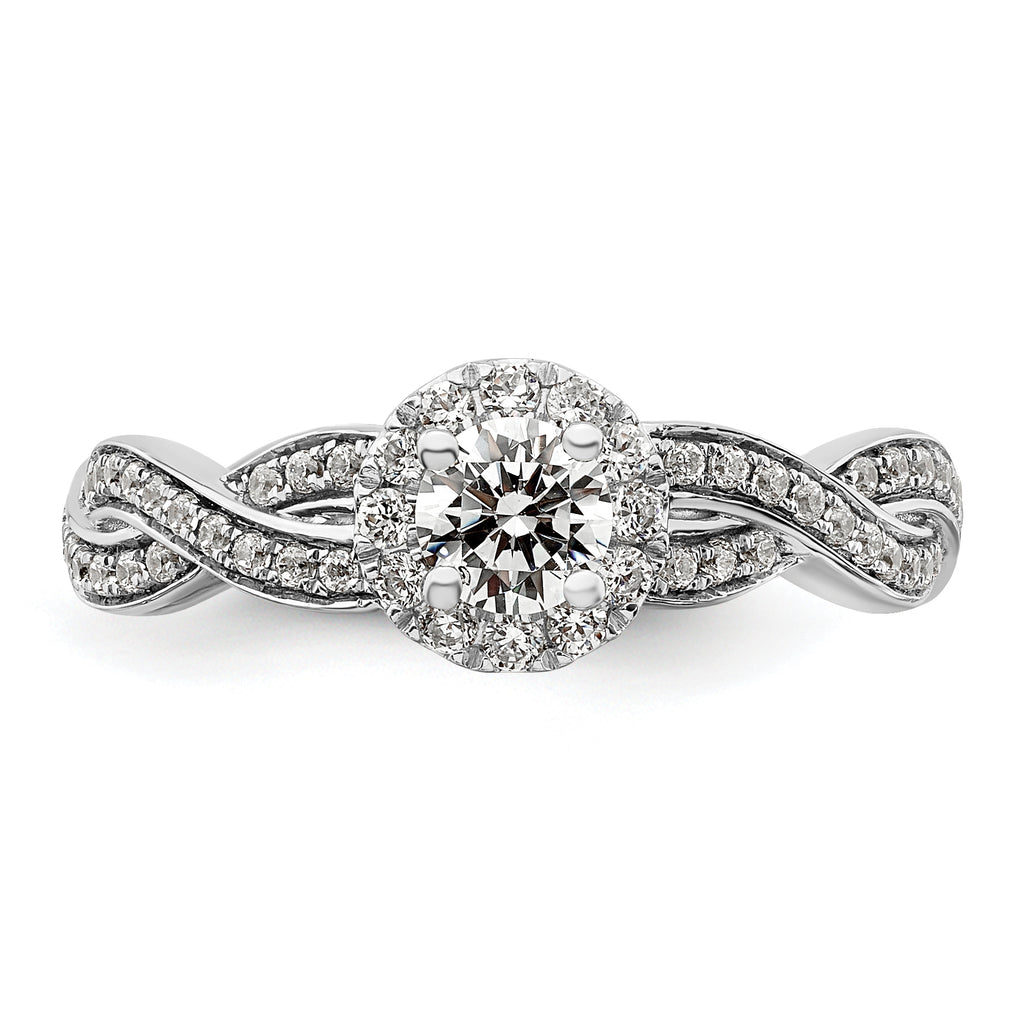 10k White Gold 3/4 carat Lab Grown Diamond VS/SI+ G+ Round Complete Fancy Halo Engagement Ring
