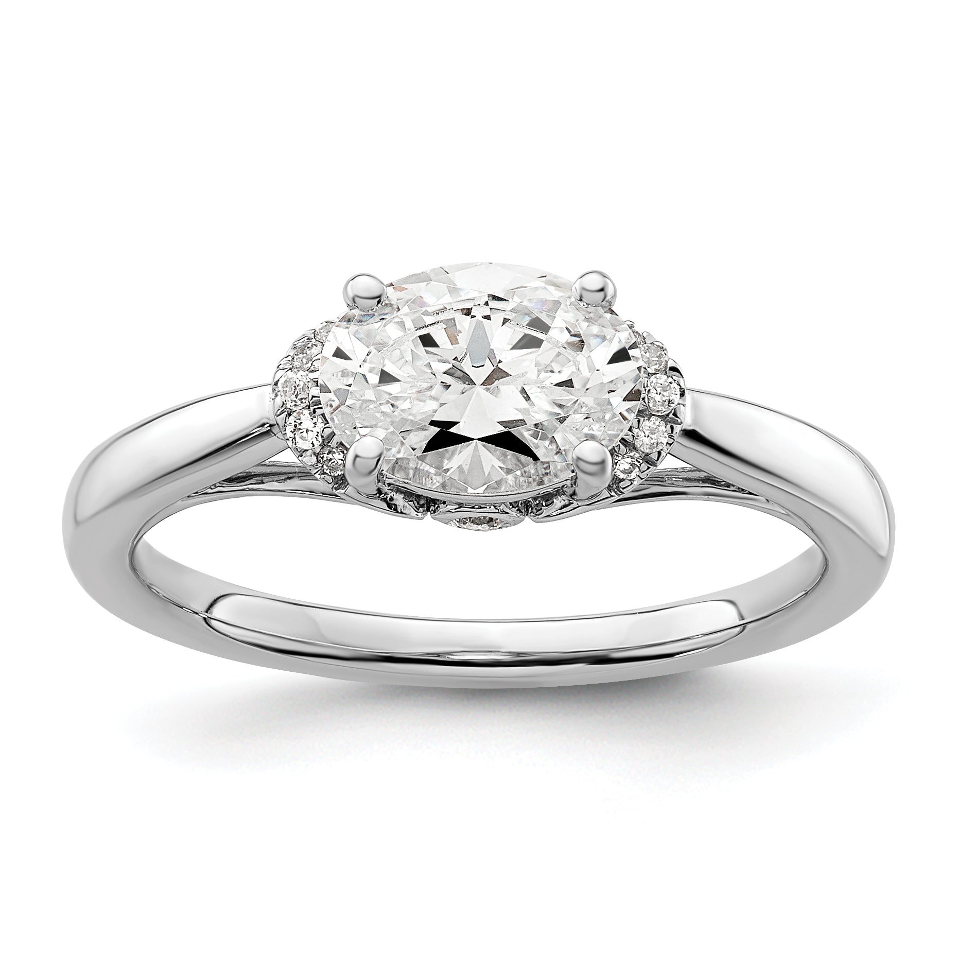 14k White Gold 1/20 carat Lab Grown Diamond VS/SI+ G+ 1 carat Center East-West Oval Semi Mount Engagement Ring Main image