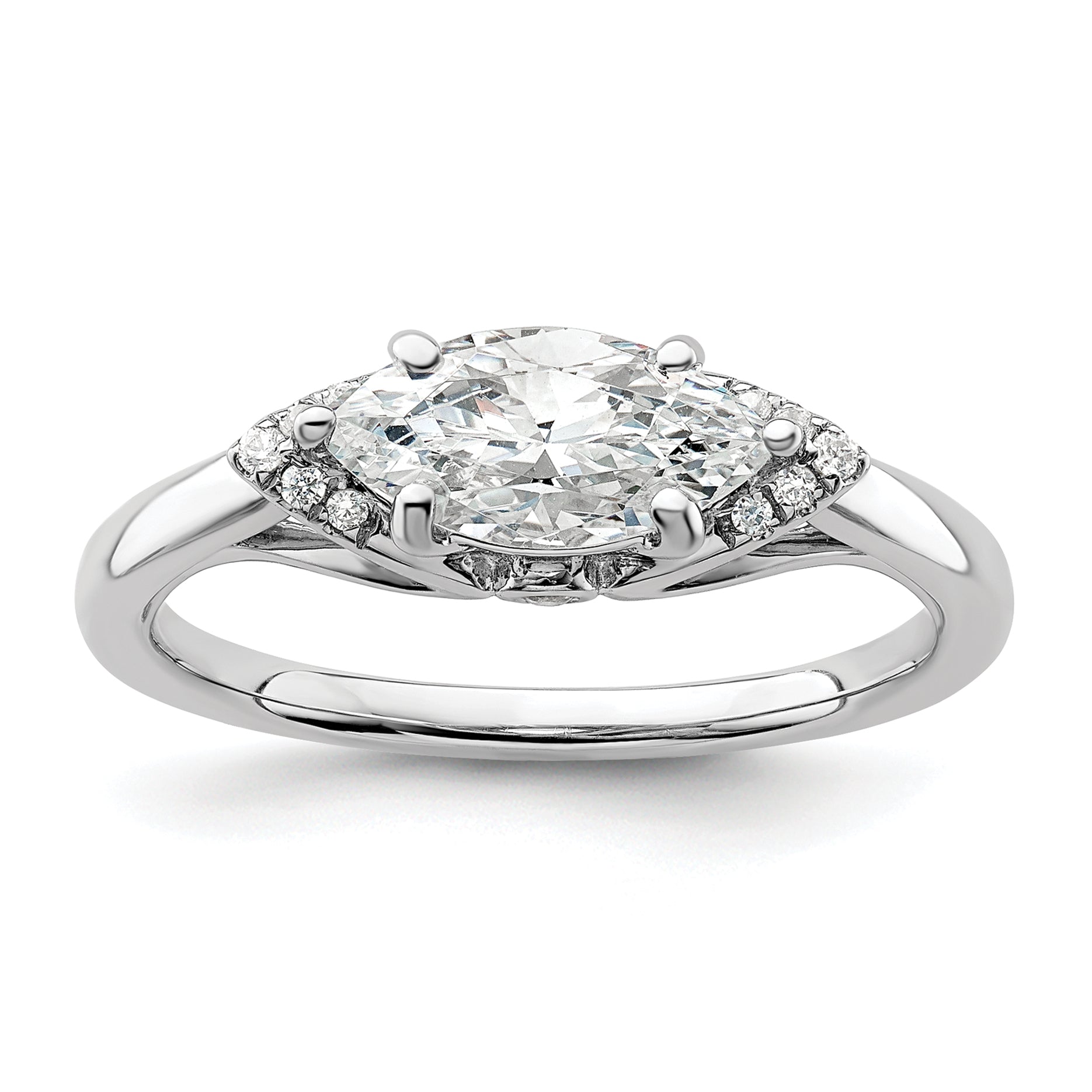 14k White Gold 1/20 carat Lab Grown Diamond VS/SI+ G+ 1 carat Center East-West Marquise Semi Mount Engagement Ring Main image