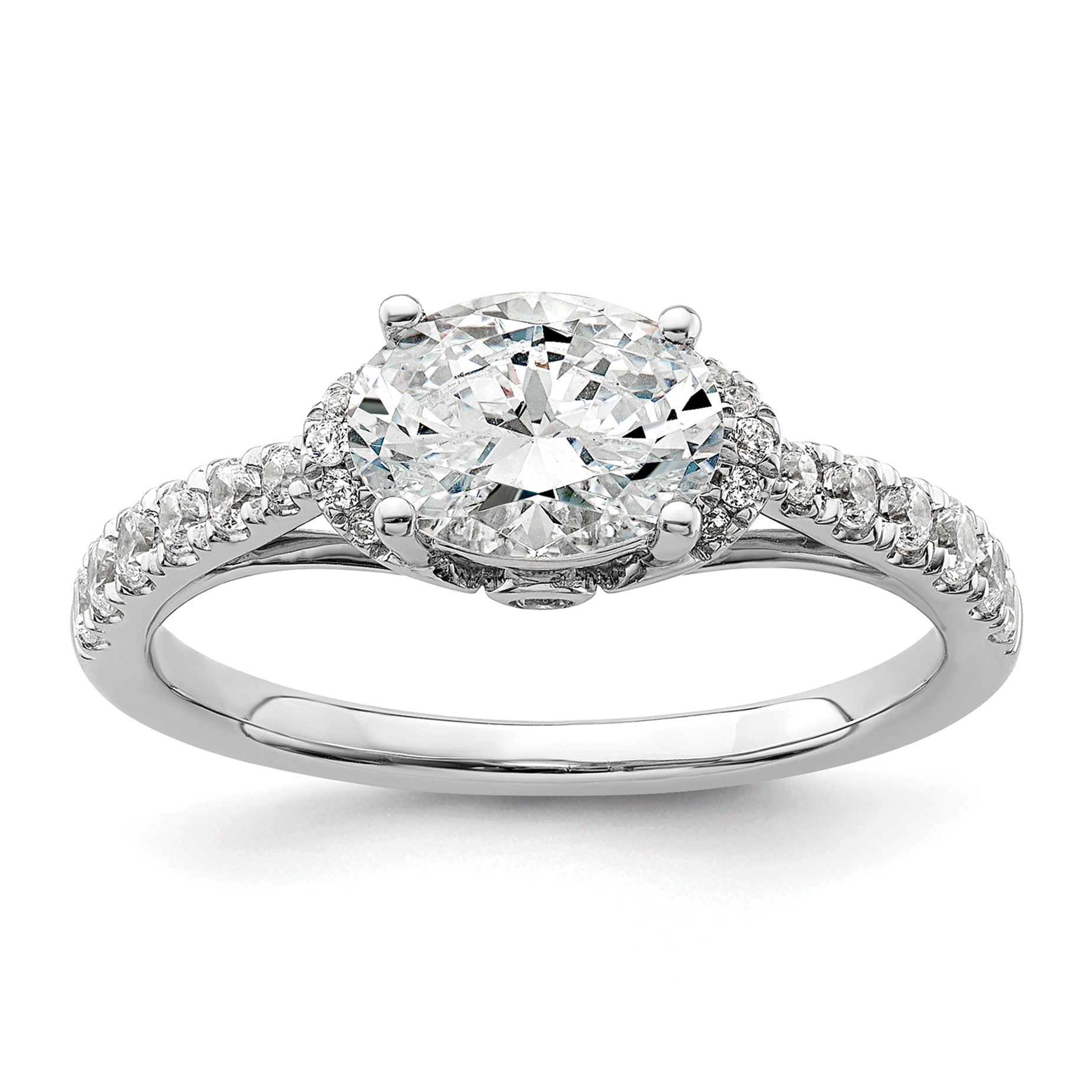 14k White Gold 1/3 carat Lab Grown Diamond VS/SI+ G+ 1 carat East-West Oval Center Semi Mount Engagement Ring Main image