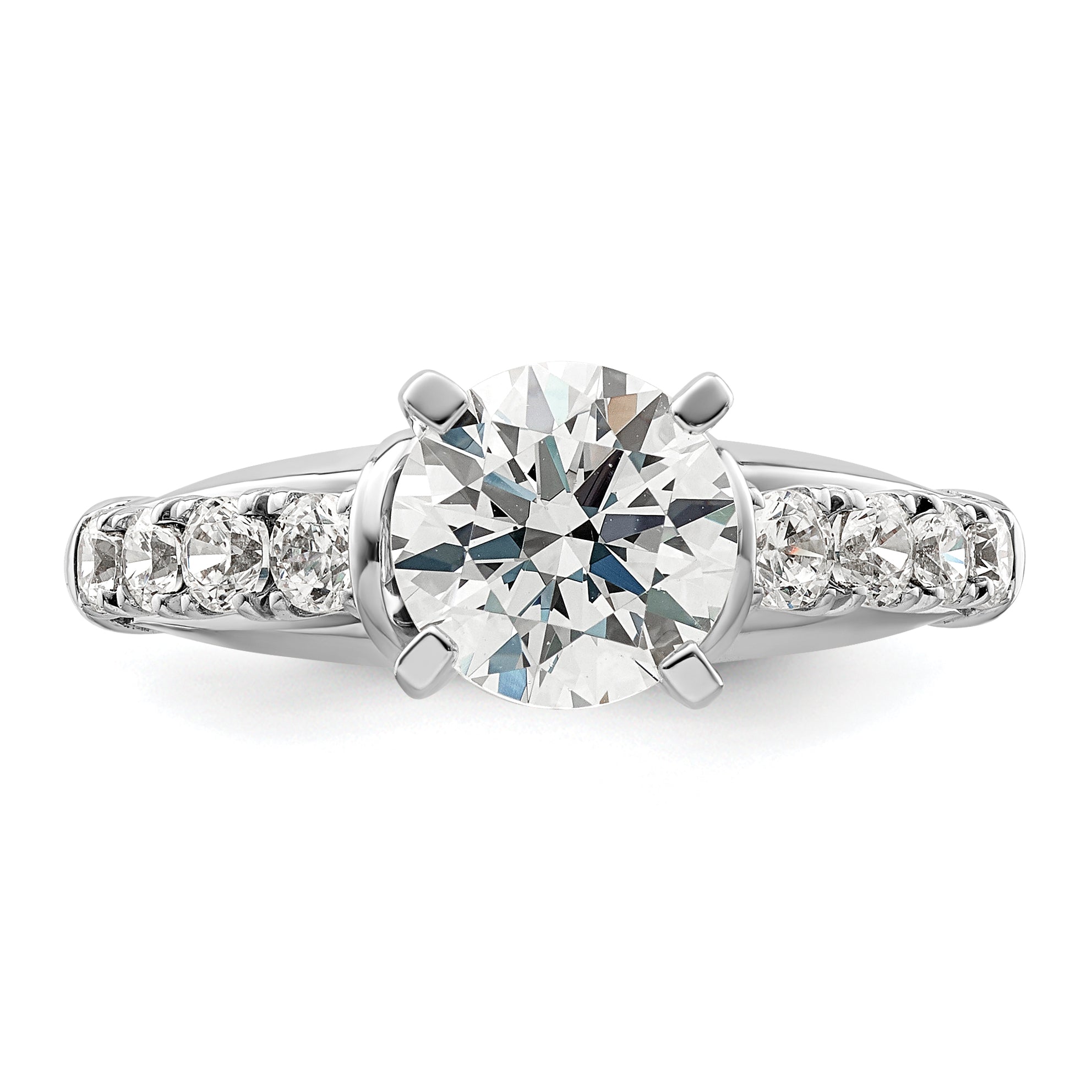 14k White Gold 1/2 carat Lab Grown Diamond VS/SI+ G+ 1 1/2 carat Center Round Semi Mount Shared Prong Engagement Ring