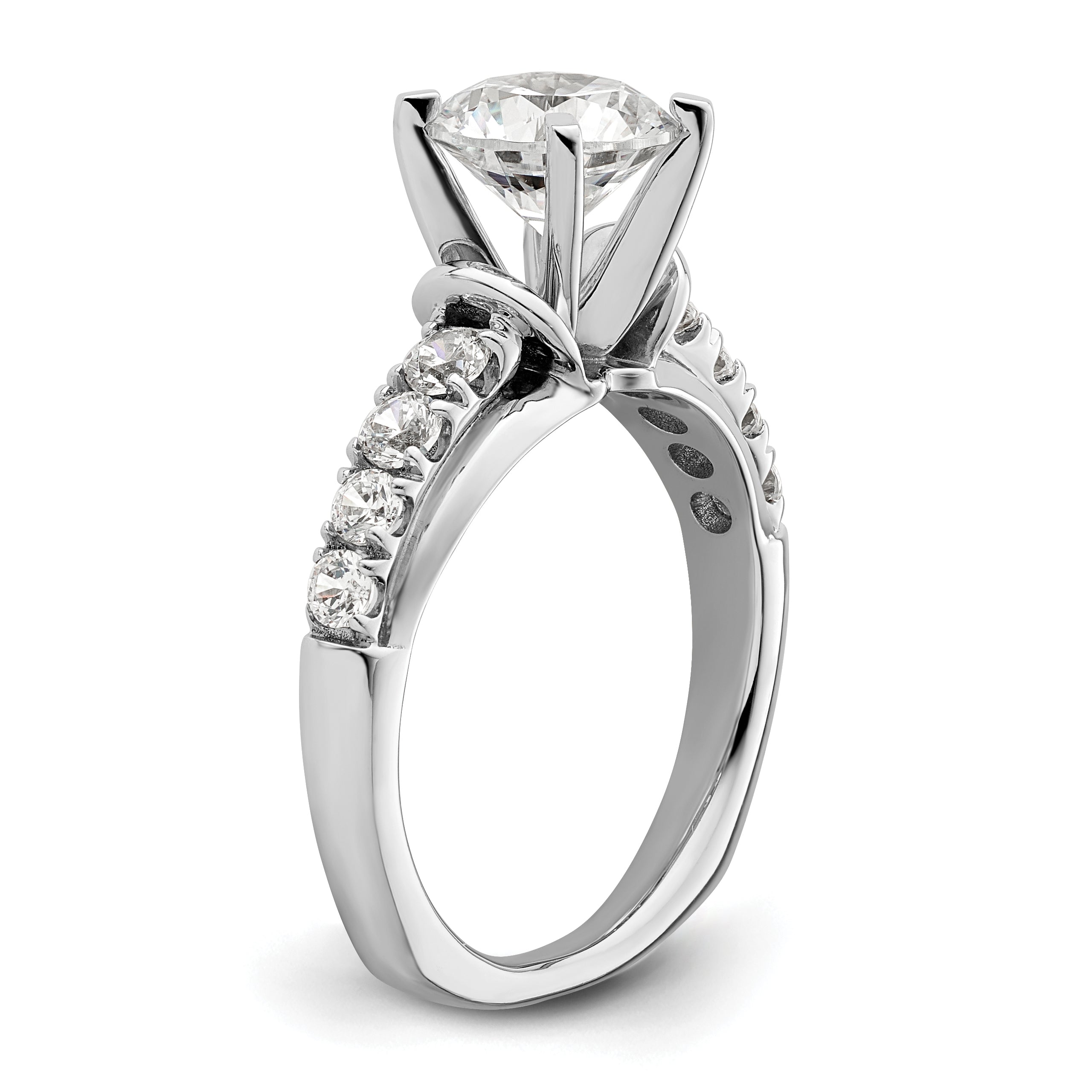14k White Gold 1/2 carat Lab Grown Diamond VS/SI+ G+ 1 1/2 carat Center Round Semi Mount Shared Prong Engagement Ring