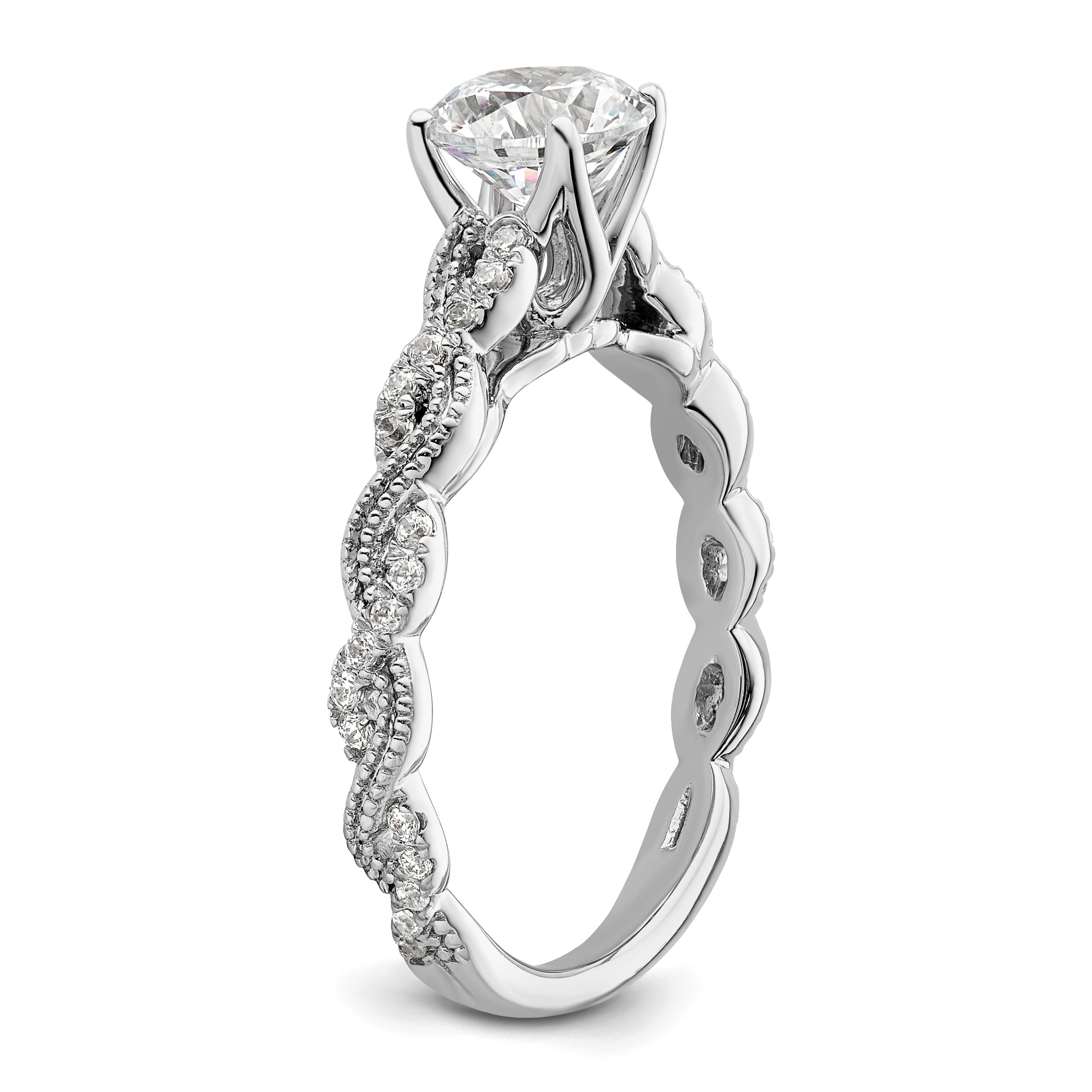 14k White Gold 1/5 carat Lab Grown Diamond VS/SI+ G+ 1 carat Center Round Semi Mount Engagement Ring
