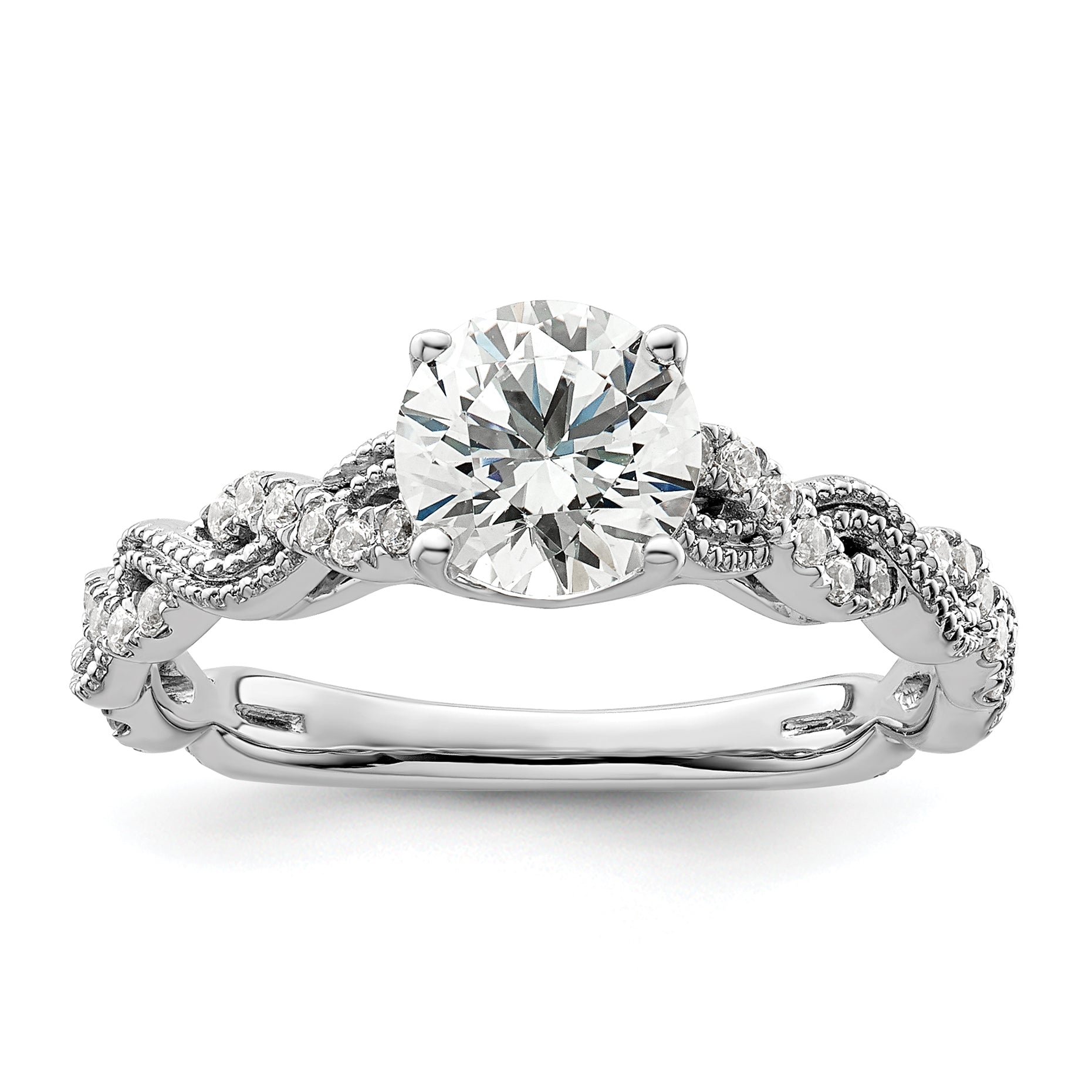 14k White Gold 1/5 carat Lab Grown Diamond VS/SI+ G+ 1 carat Center Round Semi Mount Engagement Ring Main image