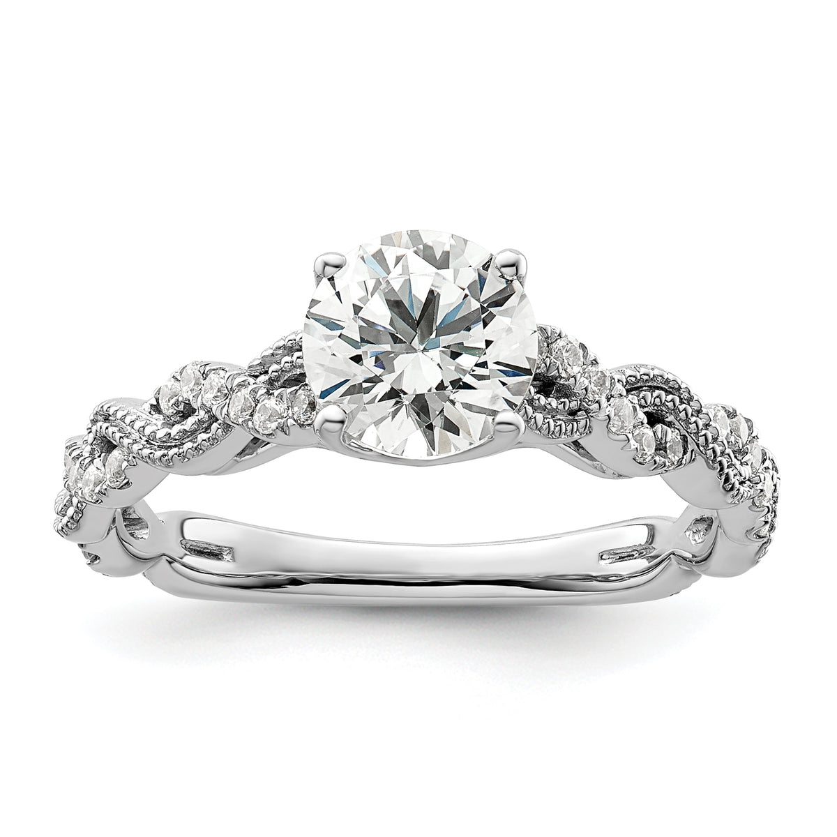 14k White Gold 1/5 carat Lab Grown Diamond VS/SI+ G+ 1 carat Center Round Semi Mount Engagement Ring