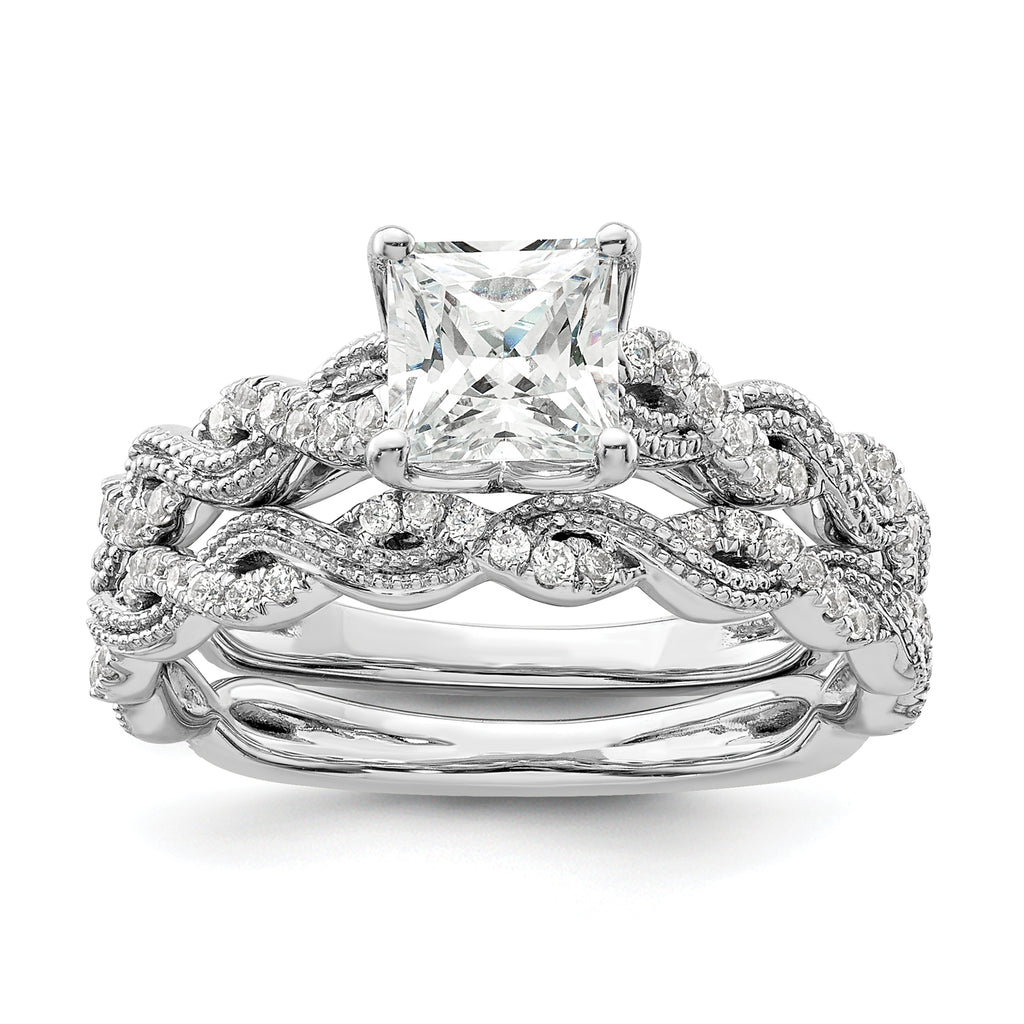 14k White Gold 1/5 carat Lab Grown Diamond VS/SI+ G+ 1 carat Center Princess Semi Mount Engagement Ring
