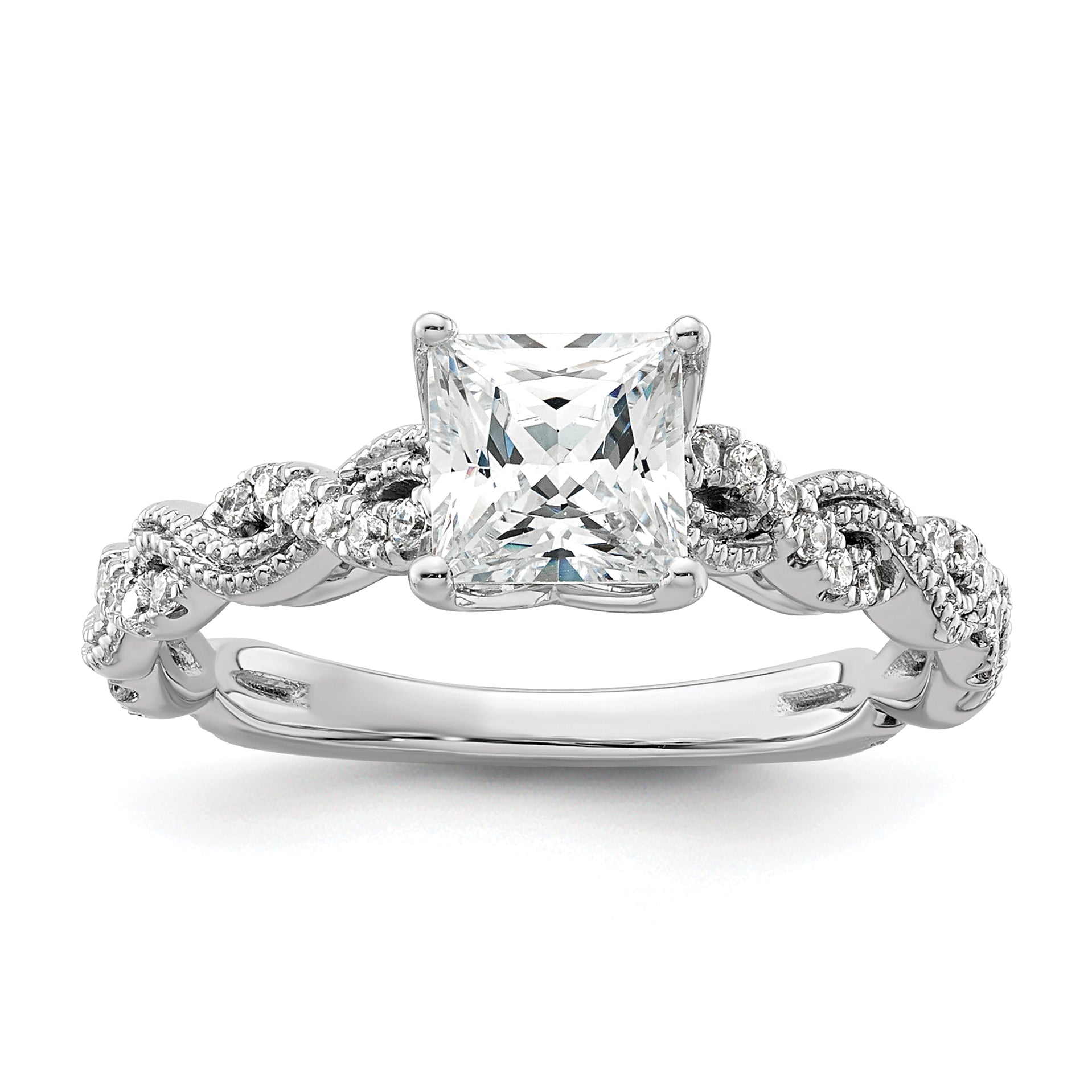 14k White Gold 1/5 carat Lab Grown Diamond VS/SI+ G+ 1 carat Center Princess Semi Mount Engagement Ring Main image