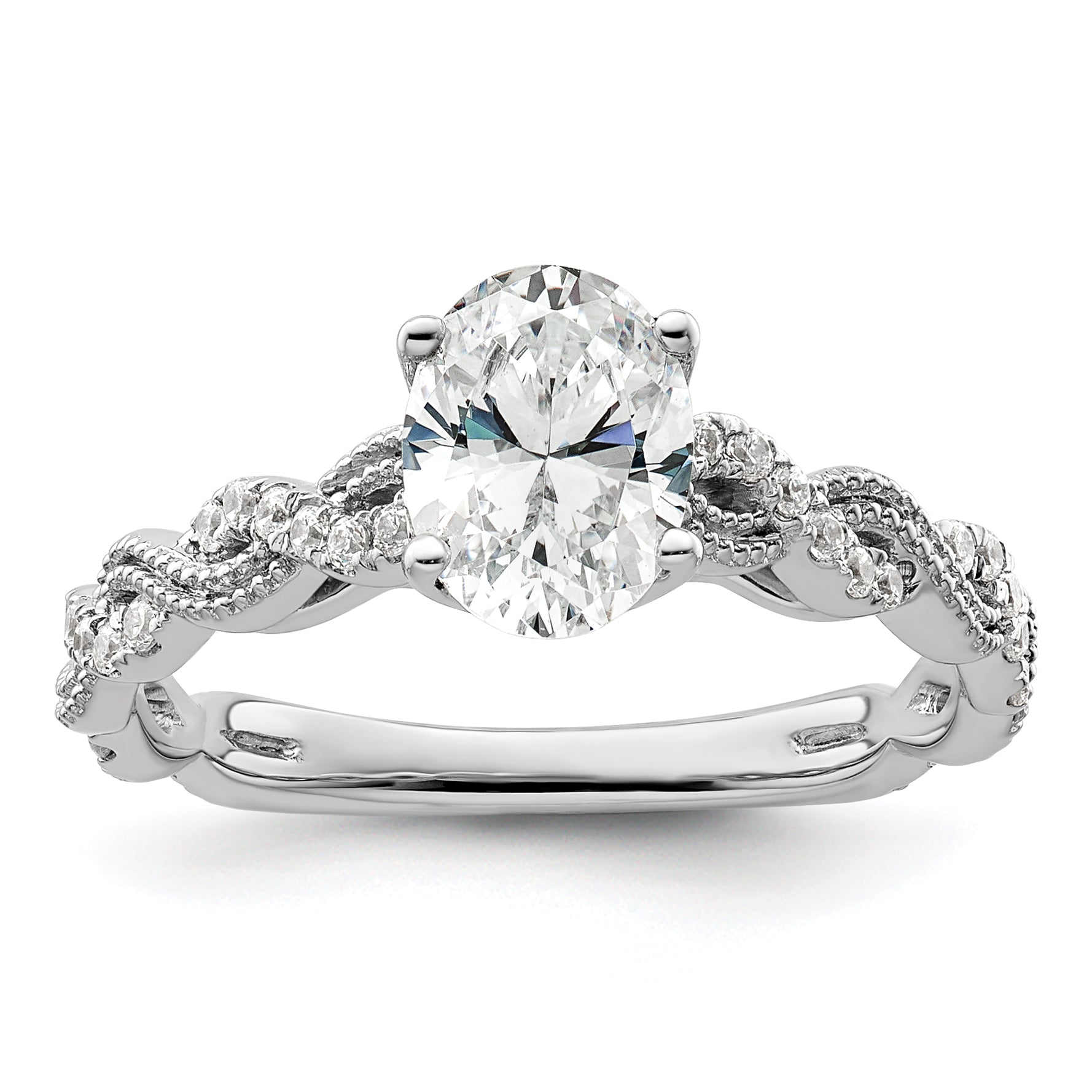 14k White Gold 1/5 carat Lab Grown Diamond VS/SI+ G+ 1 carat Center Oval Semi Mount Engagement Ring Main image