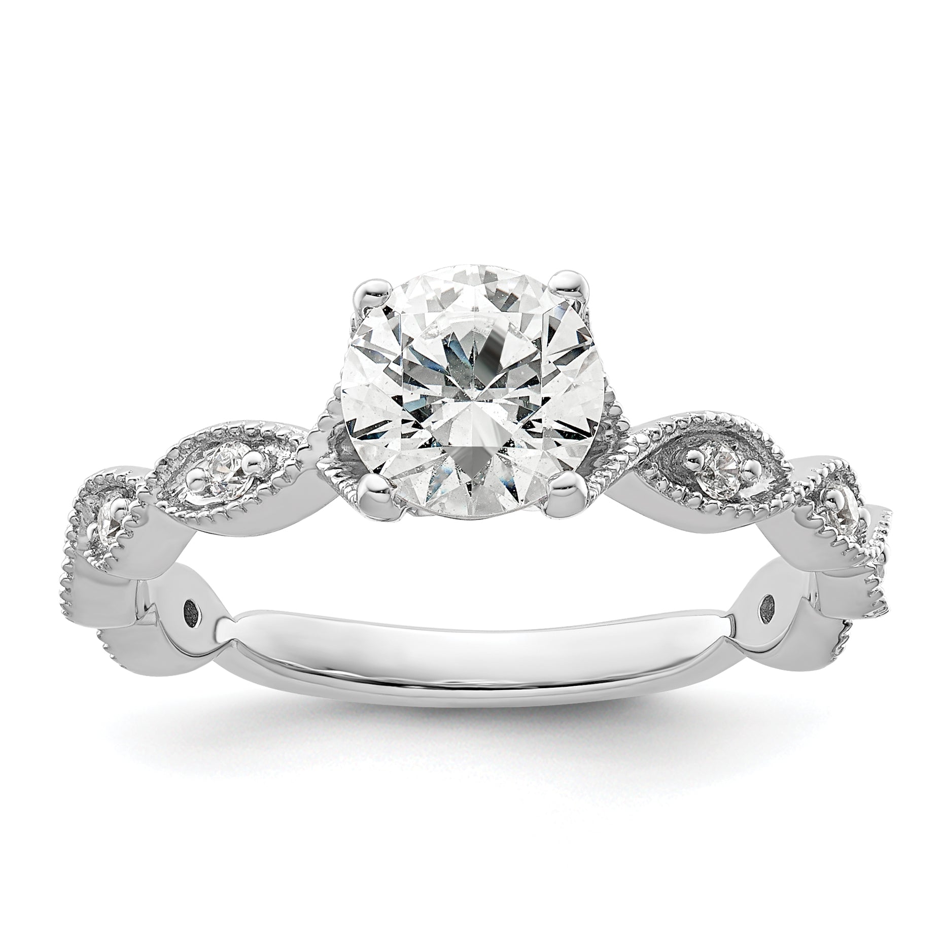 14k White Gold 1/8 carat Lab Grown Diamond VS/SI+ G+ 1 carat Center Round Semi Mount Engagement Ring Main image
