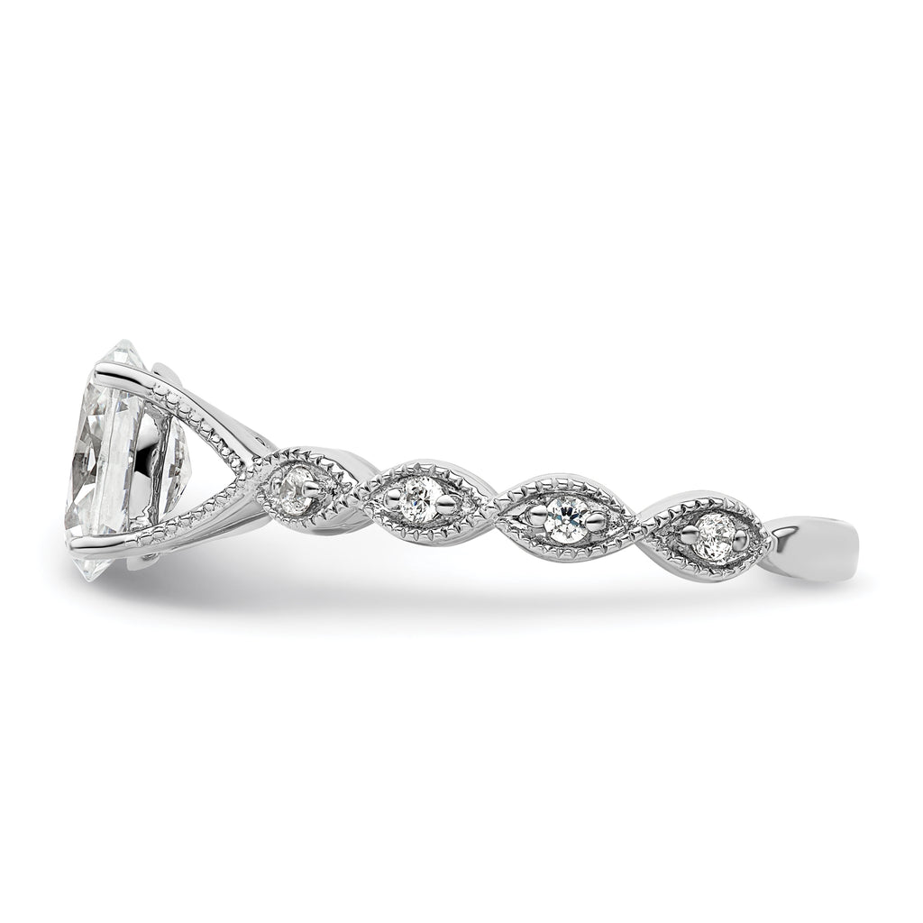 14k White Gold 1/8 carat Lab Grown Diamond VS/SI+ G+ 1 carat Center Oval Semi Mount Engagement Ring