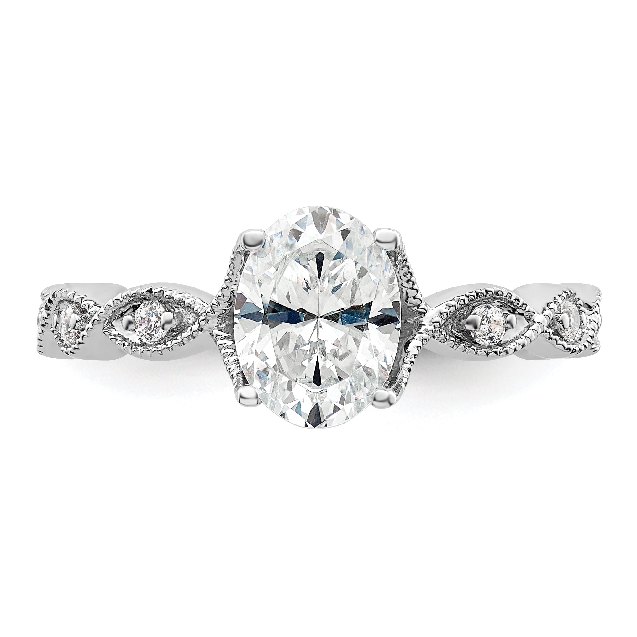 14k White Gold 1/8 carat Lab Grown Diamond VS/SI+ G+ 1 carat Center Oval Semi Mount Engagement Ring