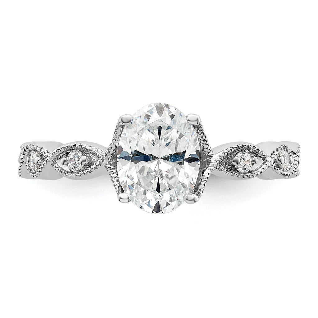 14k White Gold 1/8 carat Lab Grown Diamond VS/SI+ G+ 1 carat Center Oval Semi Mount Engagement Ring