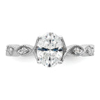 14k White Gold 1/8 carat Lab Grown Diamond VS/SI+ G+ 1 carat Center Oval Semi Mount Engagement Ring
