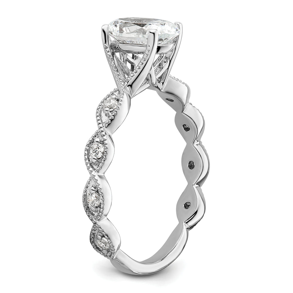 14k White Gold 1/8 carat Lab Grown Diamond VS/SI+ G+ 1 carat Center Oval Semi Mount Engagement Ring