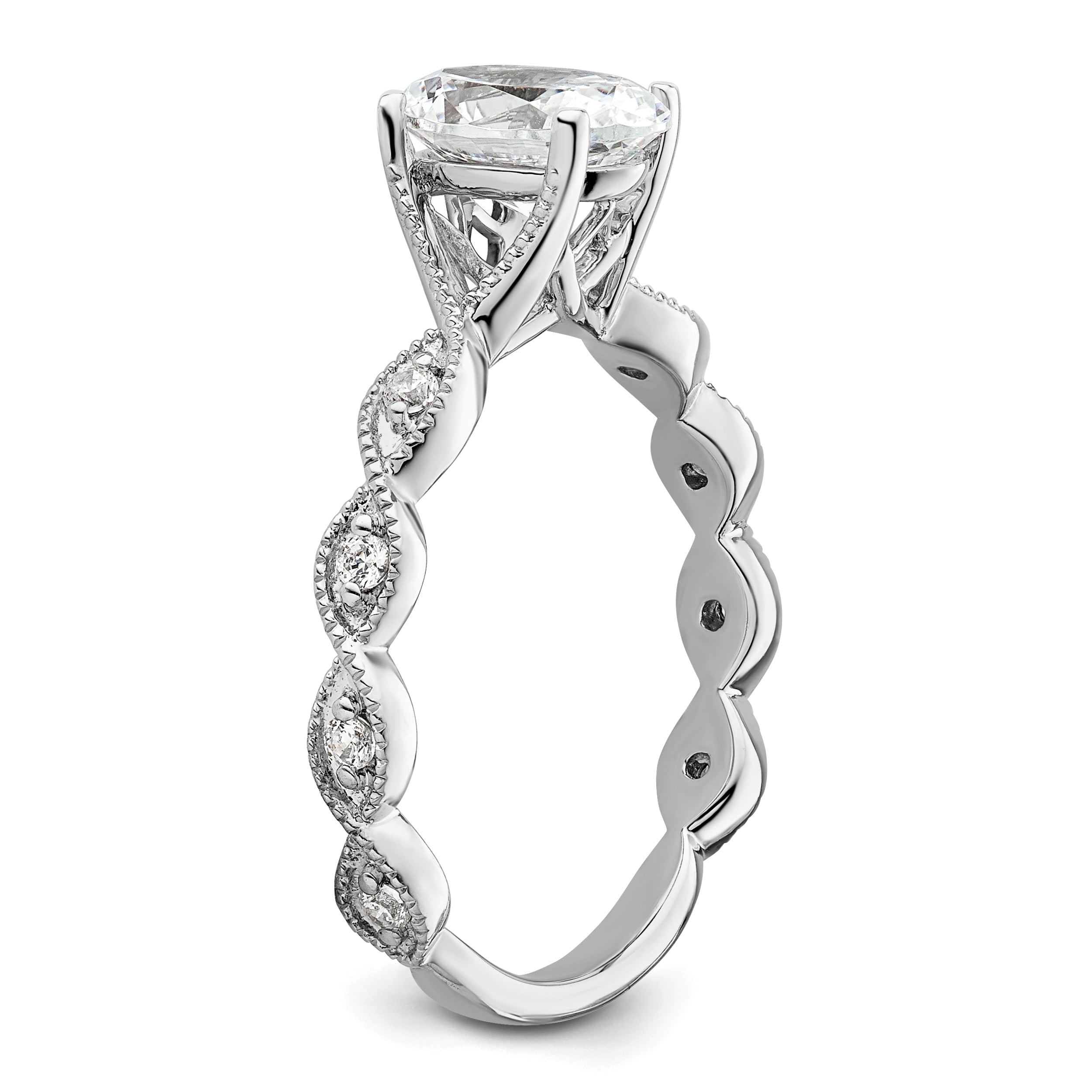 14k White Gold 1/8 carat Lab Grown Diamond VS/SI+ G+ 1 carat Center Oval Semi Mount Engagement Ring