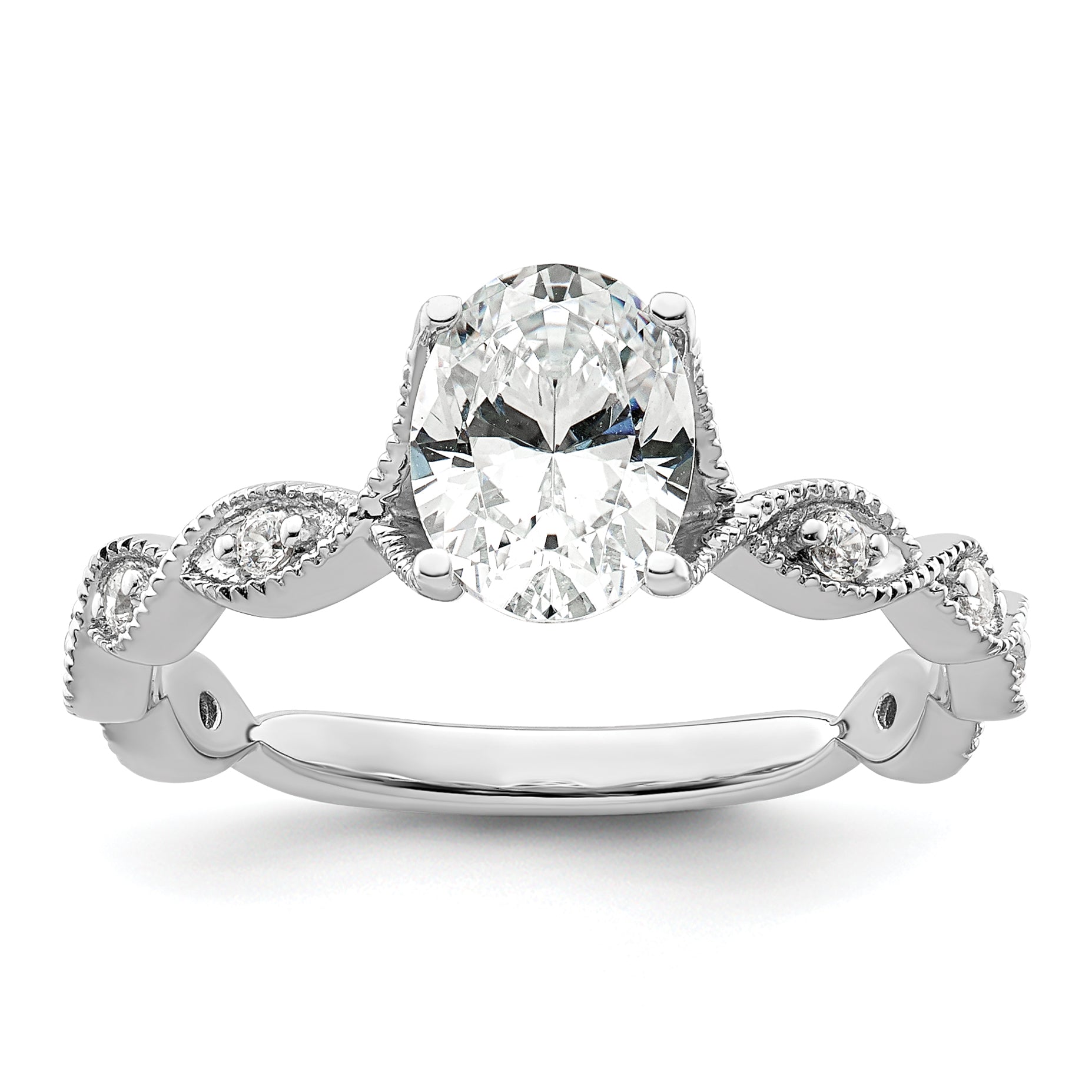 14k White Gold 1/8 carat Lab Grown Diamond VS/SI+ G+ 1 carat Center Oval Semi Mount Engagement Ring Main image