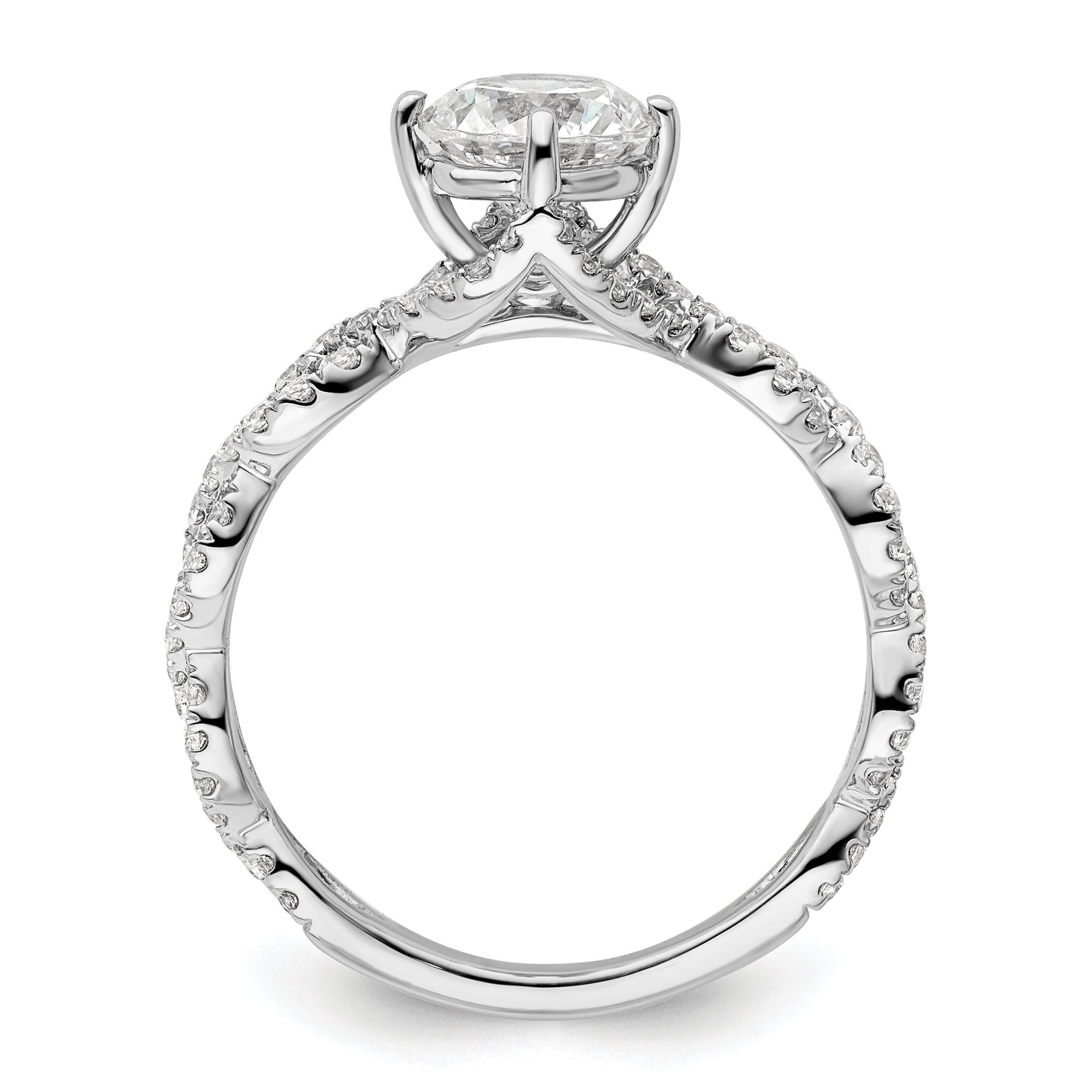 14k White Gold 1/2 carat Lab Grown Diamond VS/SI+ G+ 1 carat Center Round Semi Mount Engagement Ring