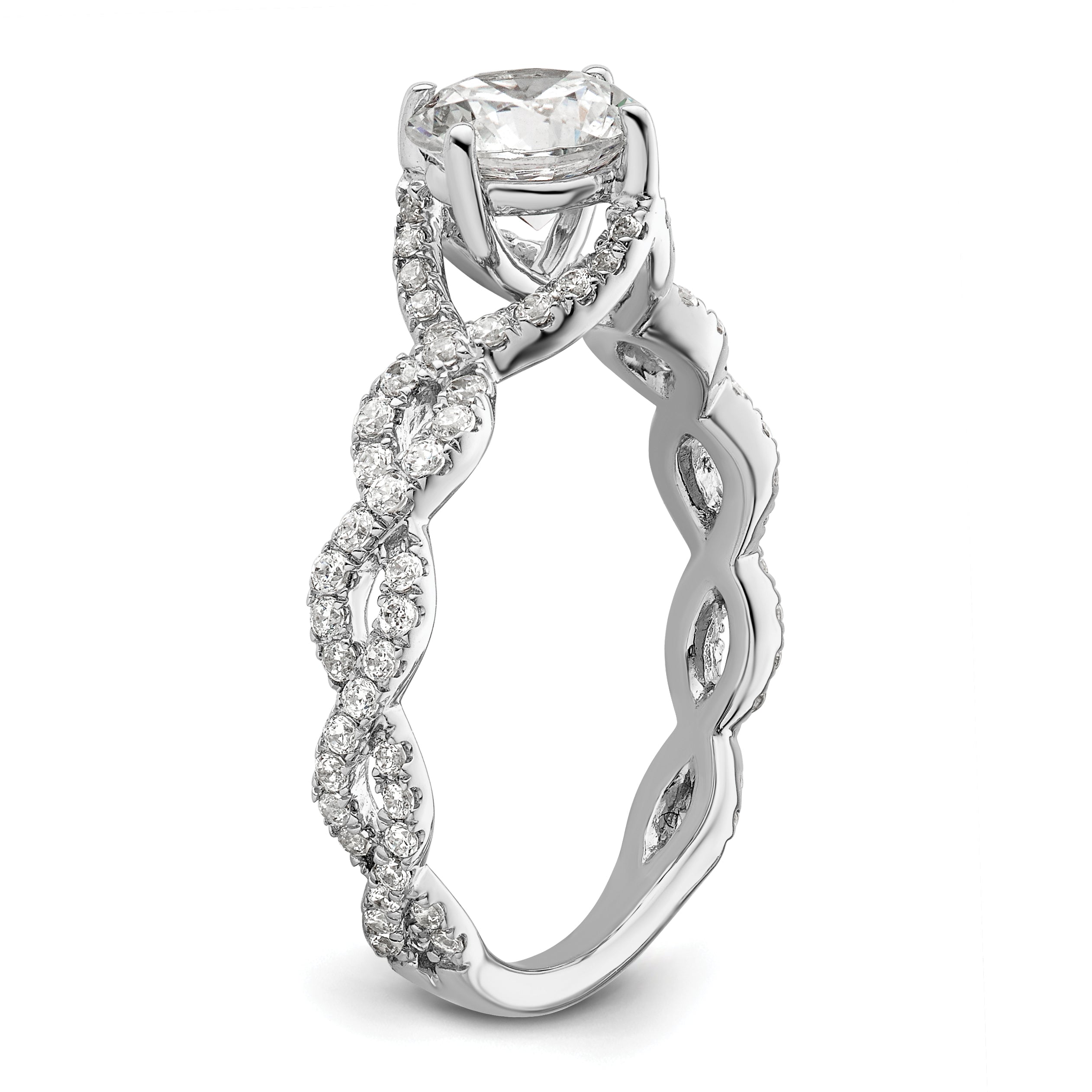 14k White Gold 1/2 carat Lab Grown Diamond VS/SI+ G+ 1 carat Center Round Semi Mount Engagement Ring