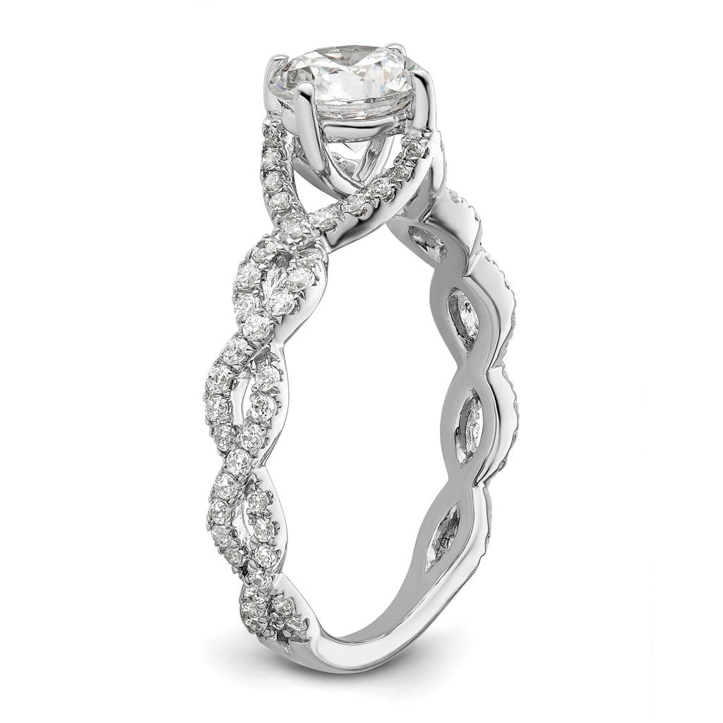 14k White Gold 1/2 carat Lab Grown Diamond VS/SI+ G+ 1 carat Center Round Semi Mount Engagement Ring