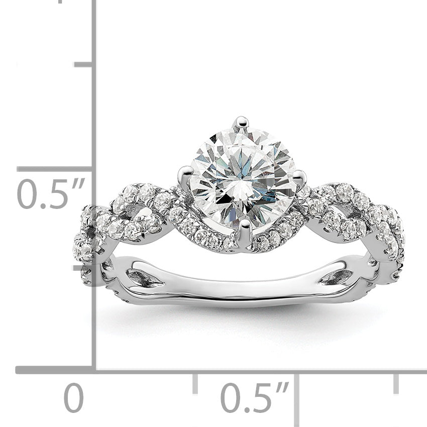 14k White Gold 1/2 carat Lab Grown Diamond VS/SI+ G+ 1 carat Center Round Semi Mount Engagement Ring