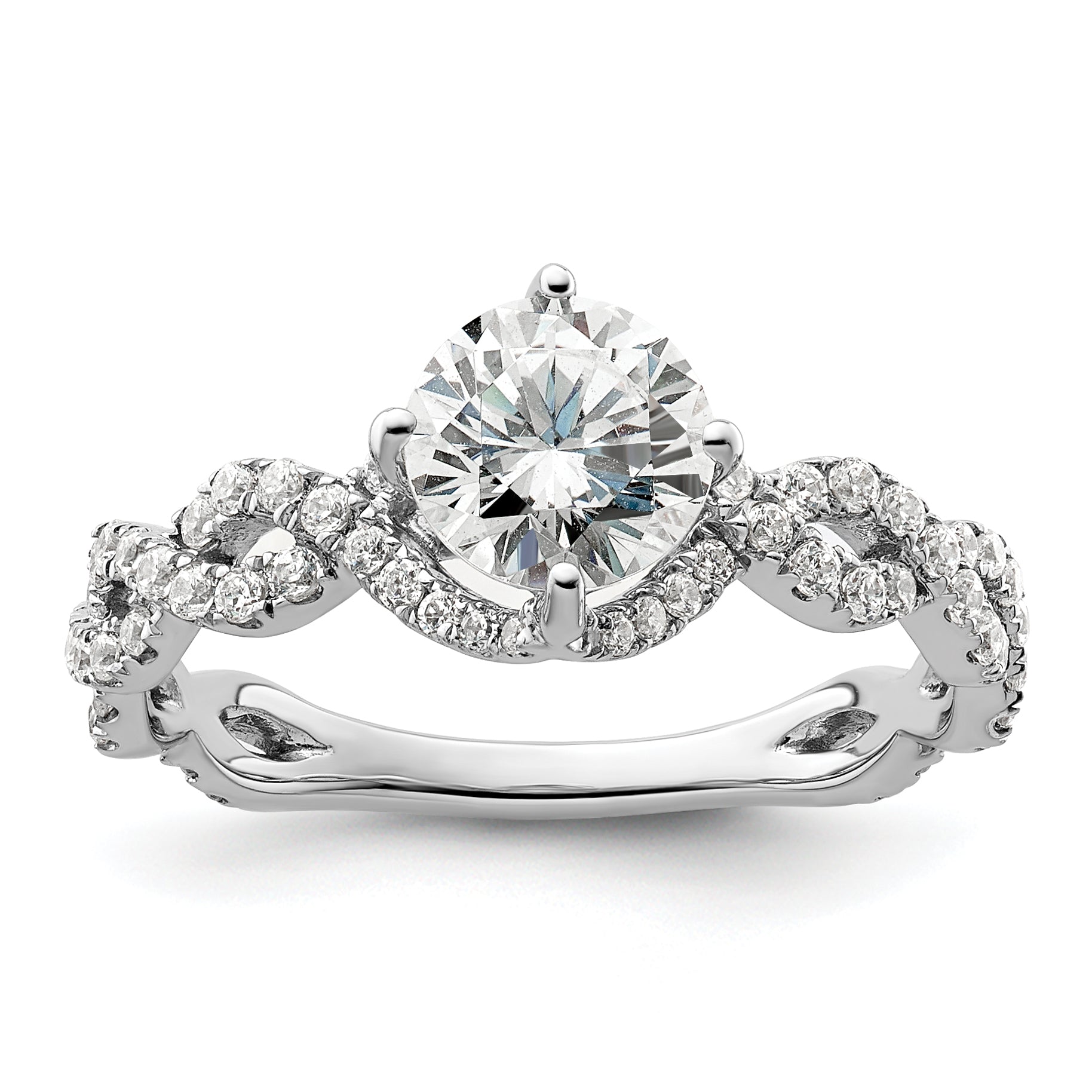 14k White Gold 1/2 carat Lab Grown Diamond VS/SI+ G+ 1 carat Center Round Semi Mount Engagement Ring Main image