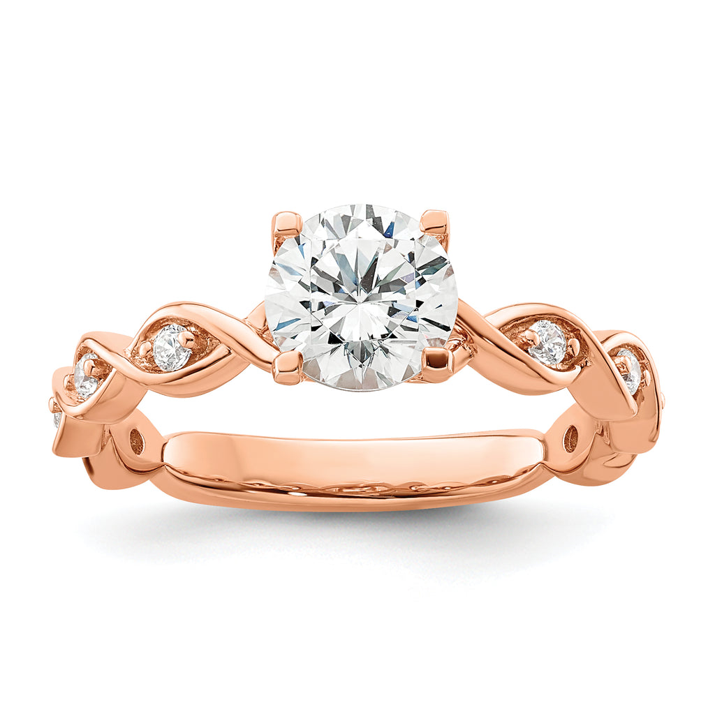 14k Rose Gold 1/6 carat Lab Grown Diamond VS/SI+ G+ 1 carat Center Round Semi Mount Engagement Ring