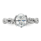 14k White Gold 3/8 carat Lab Grown Diamond VS/SI+ G+ 1 carat Center Oval Semi Mount Engagement Ring