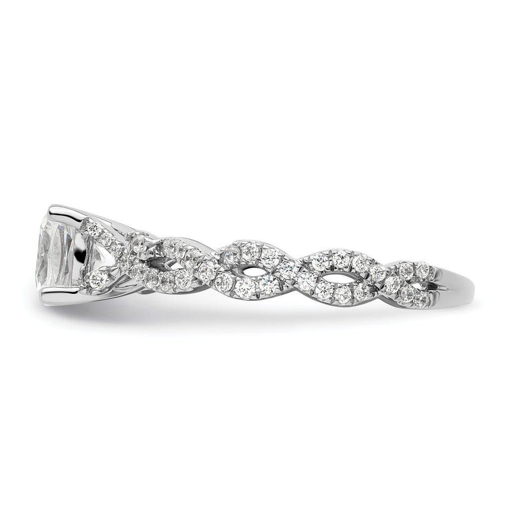 14k White Gold 3/8 carat Lab Grown Diamond VS/SI+ G+ 1 carat Center Cushion Semi Mount Engagement Ring