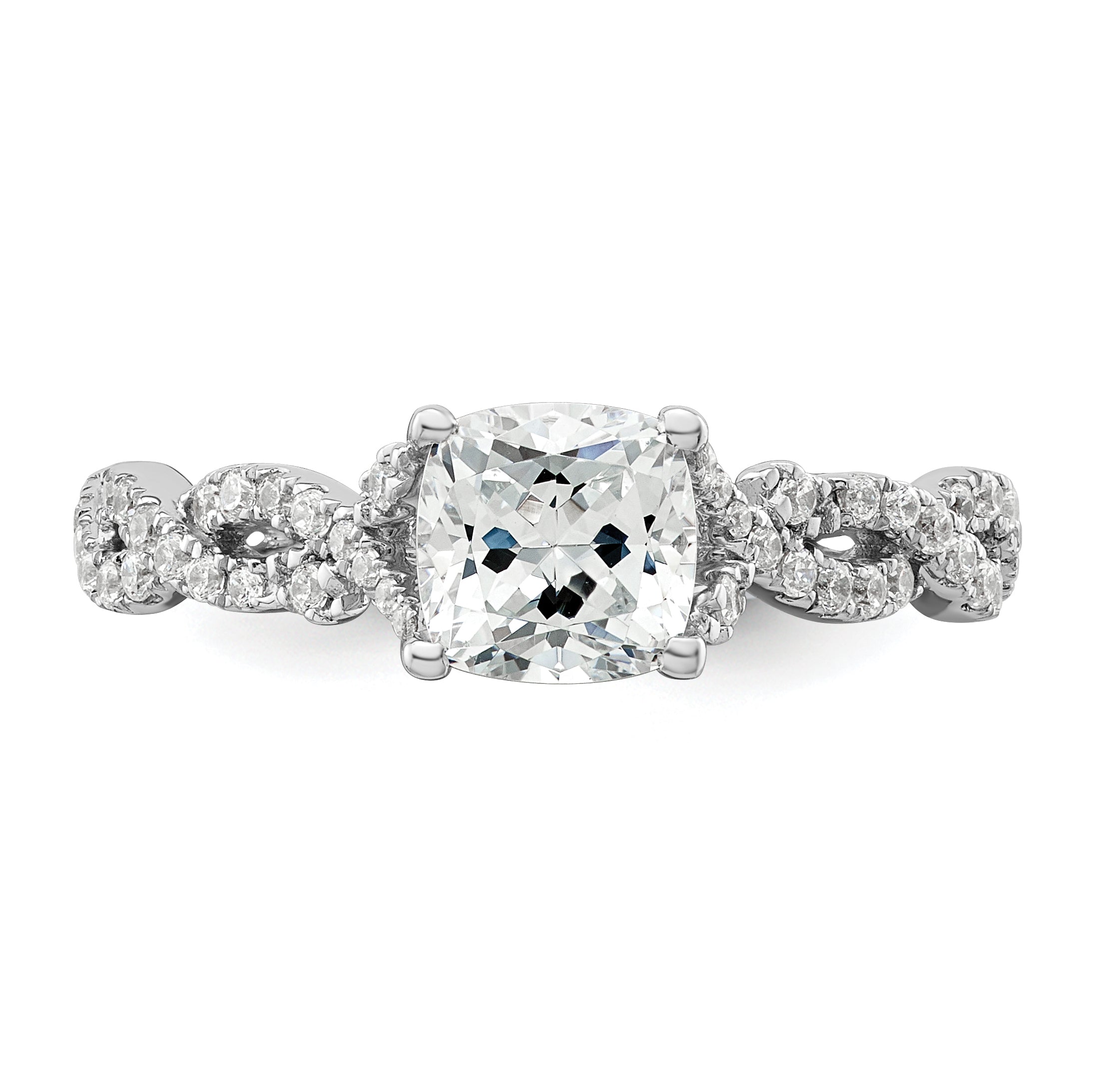14k White Gold 3/8 carat Lab Grown Diamond VS/SI+ G+ 1 carat Center Cushion Semi Mount Engagement Ring
