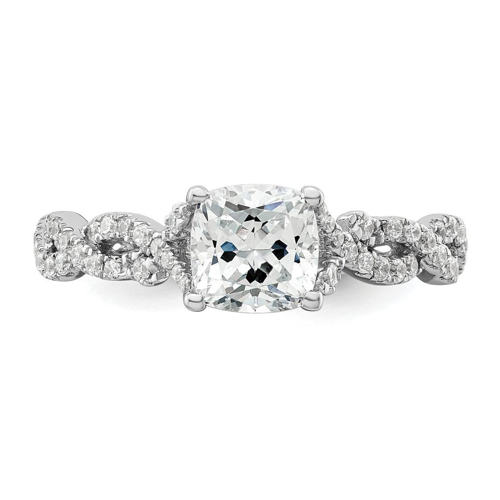 14k White Gold 3/8 carat Lab Grown Diamond VS/SI+ G+ 1 carat Center Cushion Semi Mount Engagement Ring