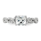 14k White Gold 3/8 carat Lab Grown Diamond VS/SI+ G+ 1 carat Center Cushion Semi Mount Engagement Ring
