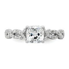 14k White Gold 3/8 carat Lab Grown Diamond VS/SI+ G+ 1 carat Center Cushion Semi Mount Engagement Ring