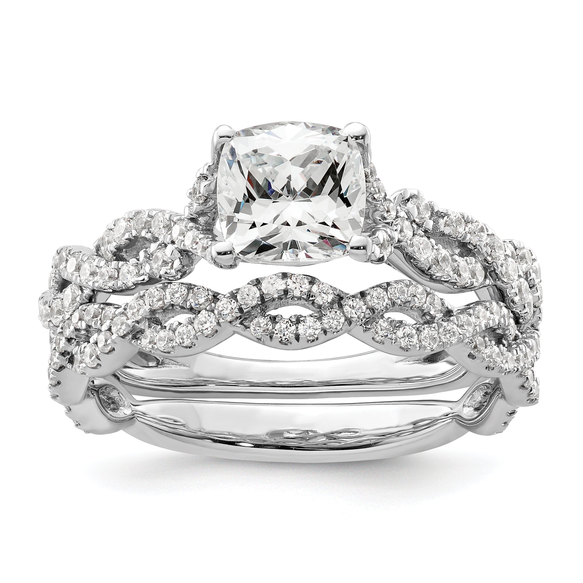 14k White Gold 3/8 carat Lab Grown Diamond VS/SI+ G+ 1 carat Center Cushion Semi Mount Engagement Ring