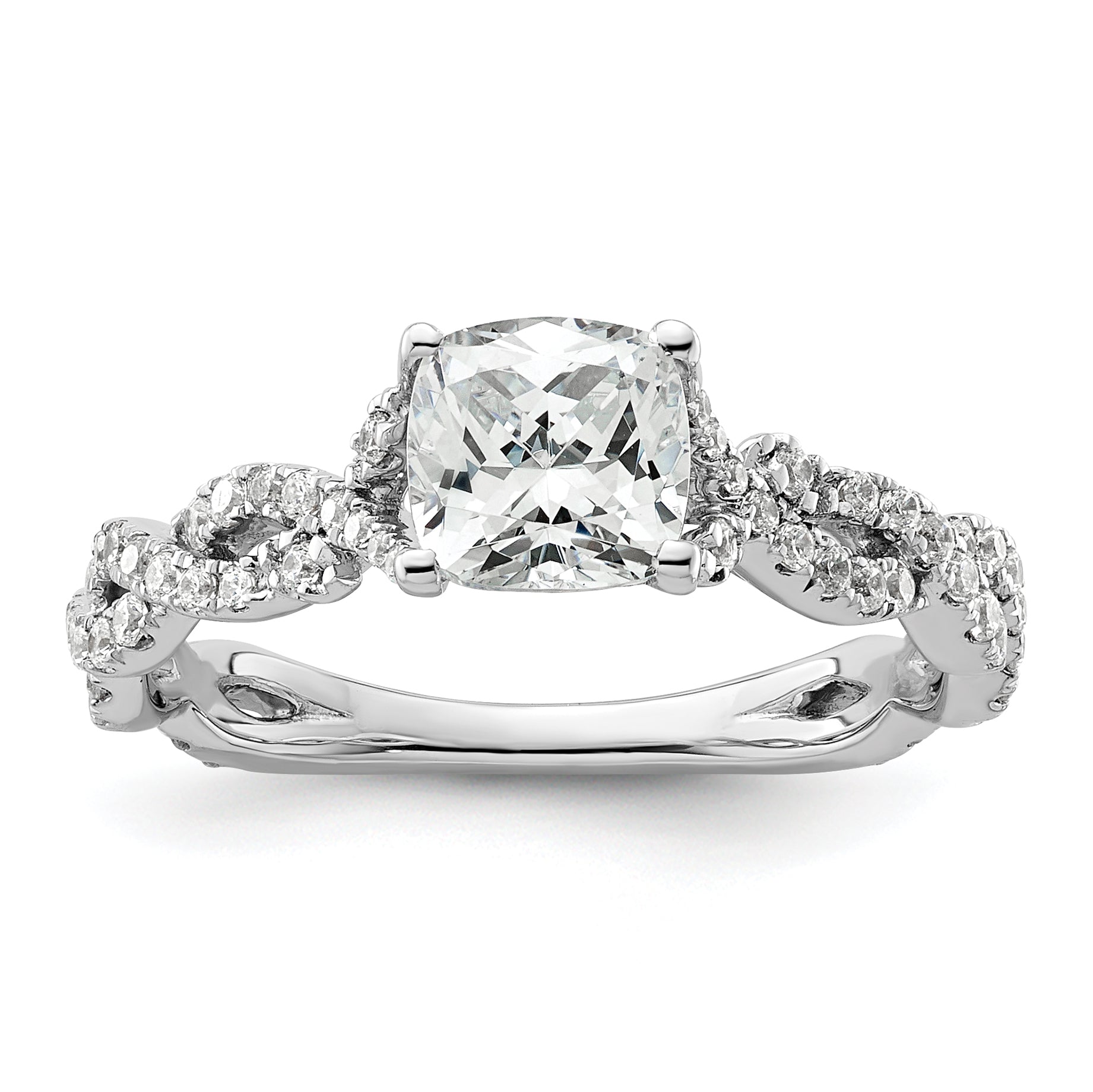 14k White Gold 3/8 carat Lab Grown Diamond VS/SI+ G+ 1 carat Center Cushion Semi Mount Engagement Ring Main image