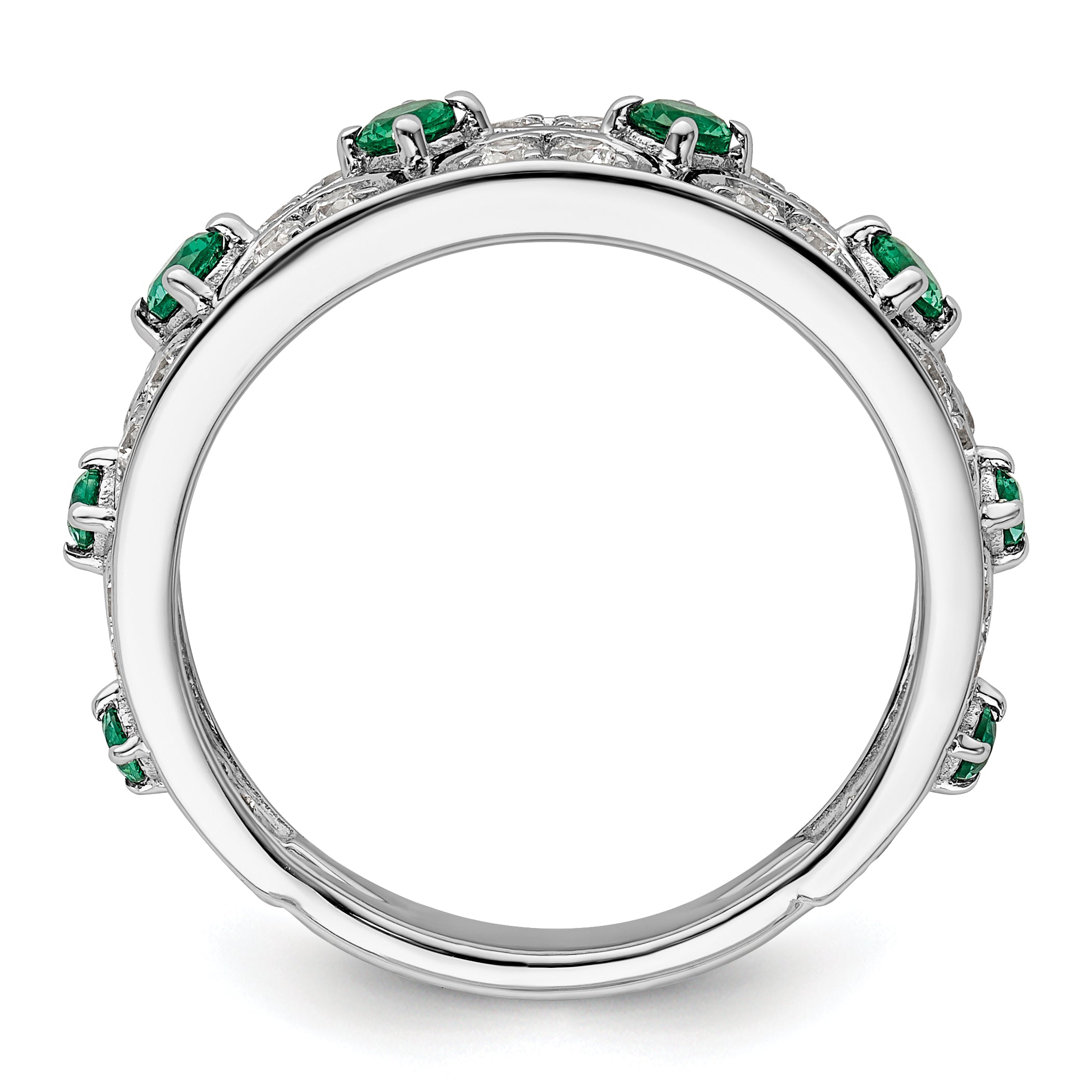 14k White Gold 1/2 carat Lab Grown Diamond VS/SI+ G+ and Lab Created Emerald Ring Secondary image
