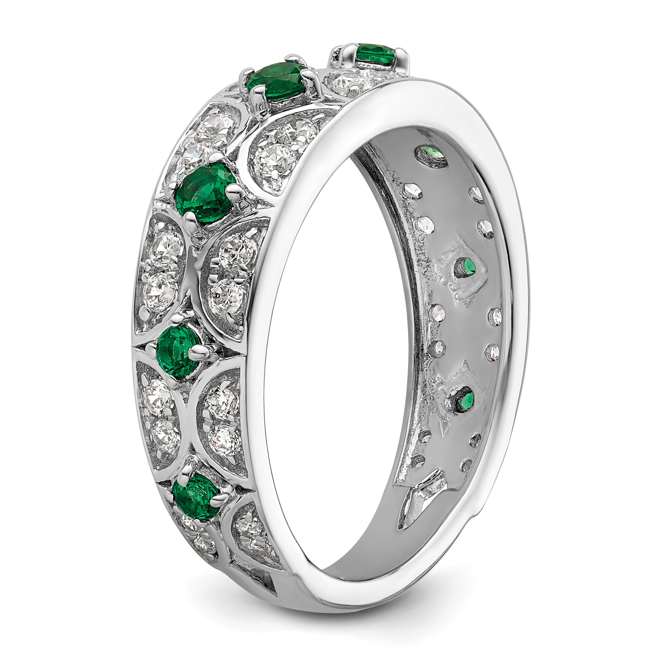 14k White Gold 1/2 carat Lab Grown Diamond VS/SI+ G+ and Lab Created Emerald Ring