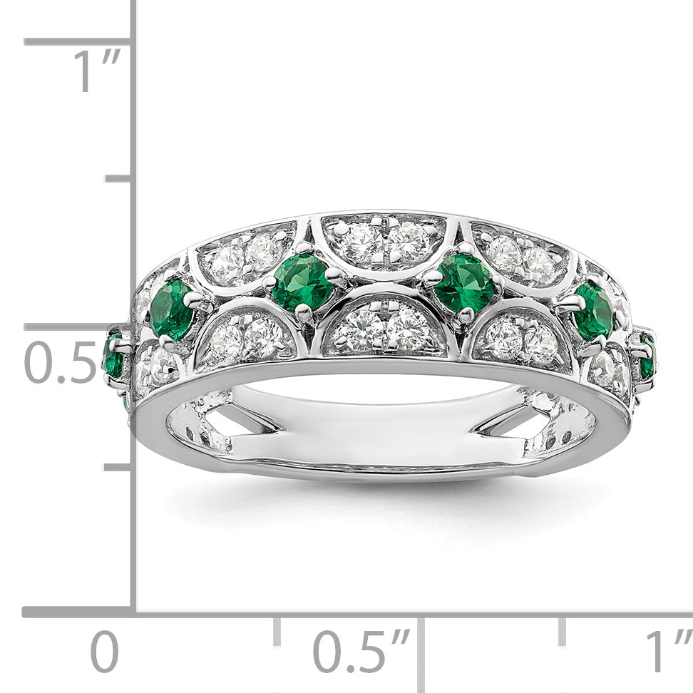 14k White Gold 1/2 carat Lab Grown Diamond VS/SI+ G+ and Lab Created Emerald Ring